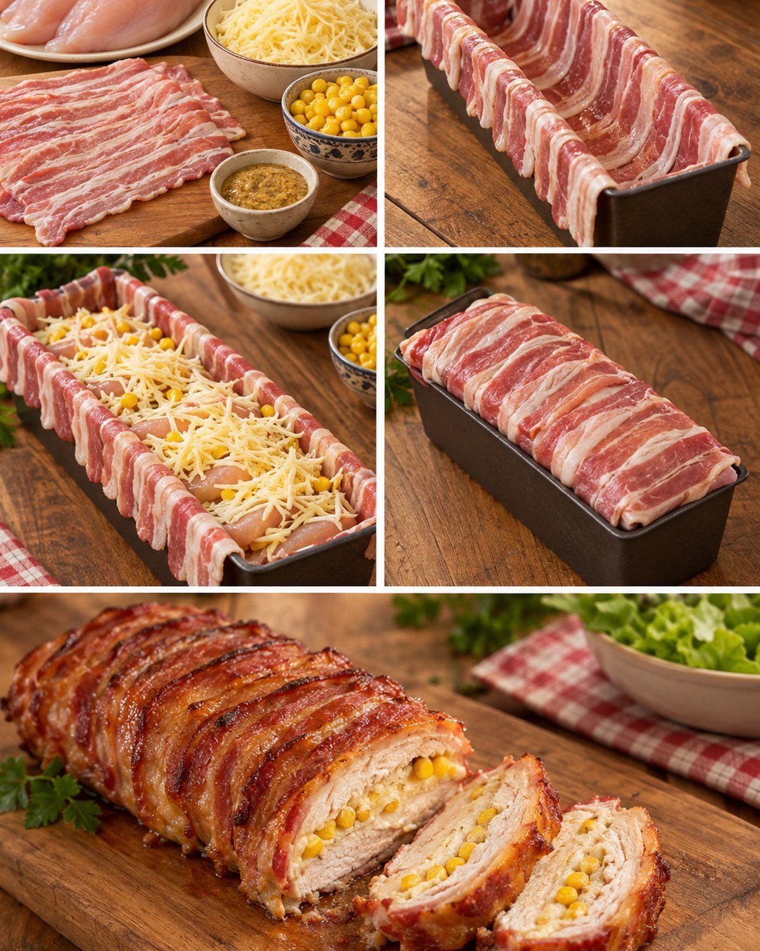 Baconos csirkemell őzgerincformában sütve