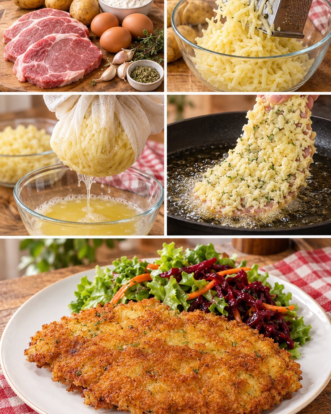 Burgonyabundában sült hús, ropogós reszelt köpenyben