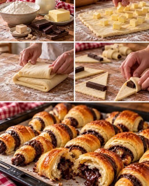 Csokis kifli, croissant módra hajtogatva