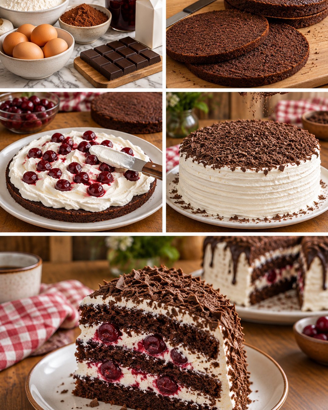 Fekete-erdő torta, meggyel és tejszínhabbal