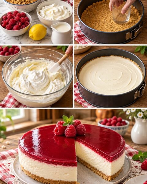 Málnás sajttorta sütés nélkül